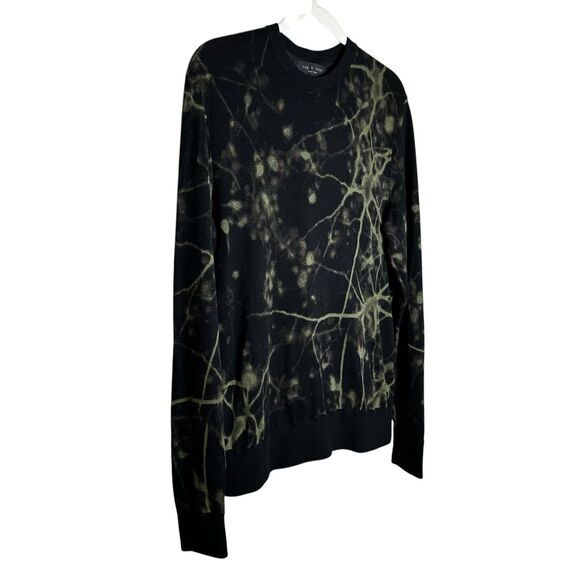 Rag & Bone Black Green Cotton Abstract Bleach Print Pullover Crewneck Sweater - Picture 4 of 10